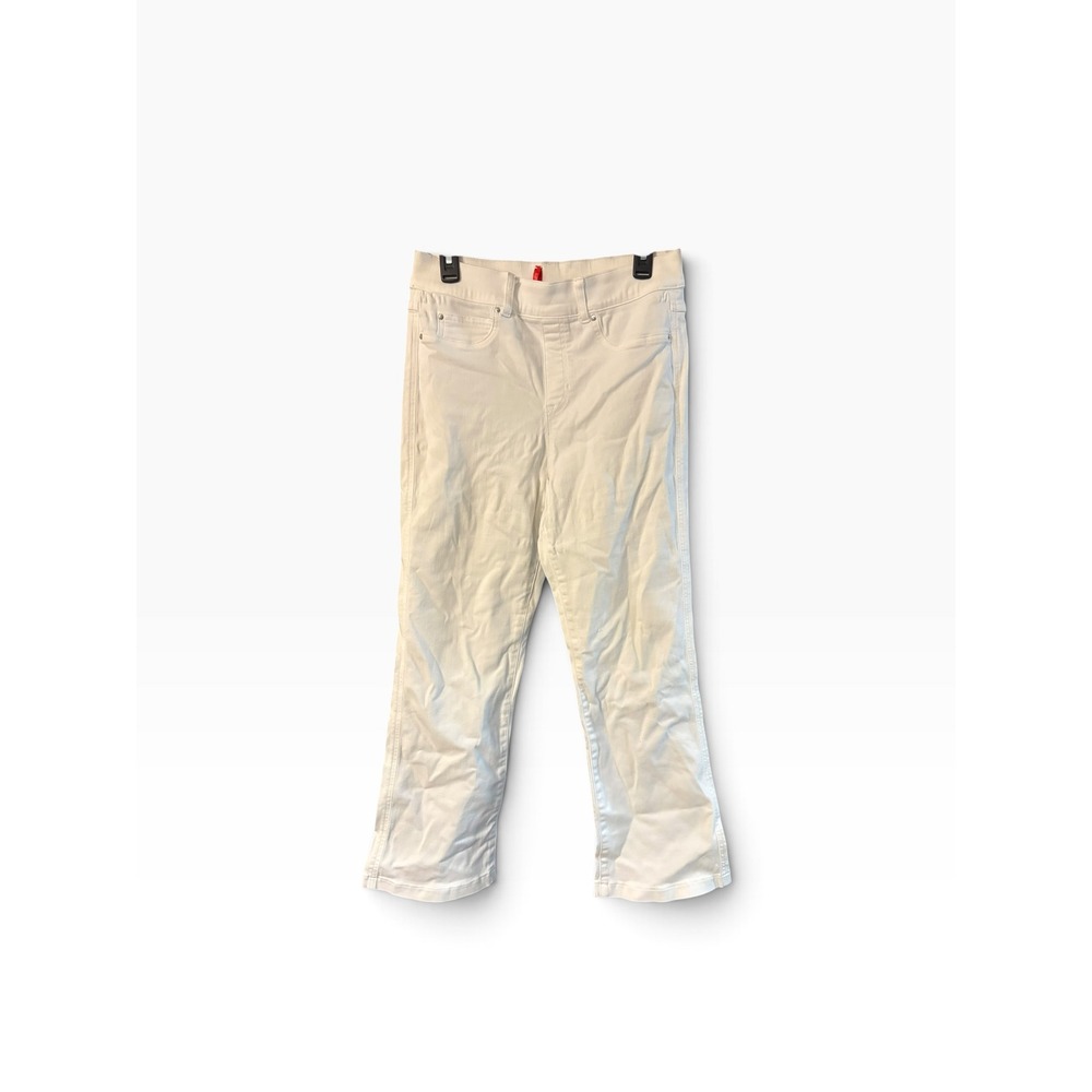 Spanx Women White Flare Jeans Pull On Stretch Denim Pants Large L/G